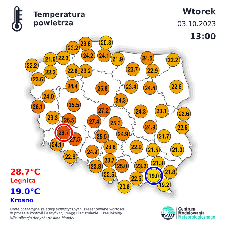 Temperatura w Polsce o godz. 13.00