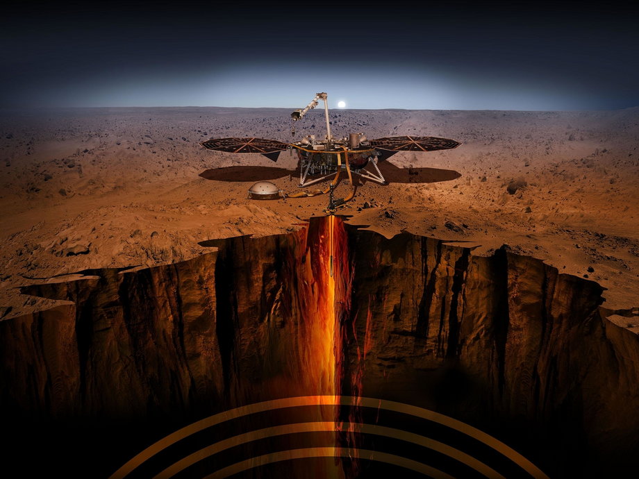 Artystyczna wizja lądownika marsjańskiego InSight.