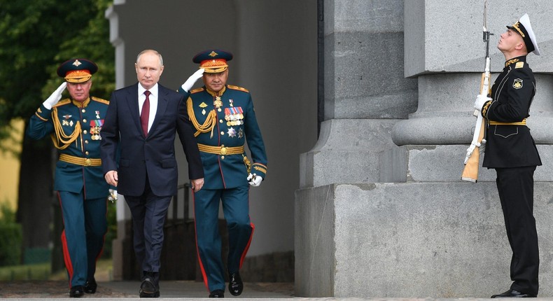 Russian President Vladimir Putin at the Navy Day parade in St. Petersburg, July 25, 2021.
