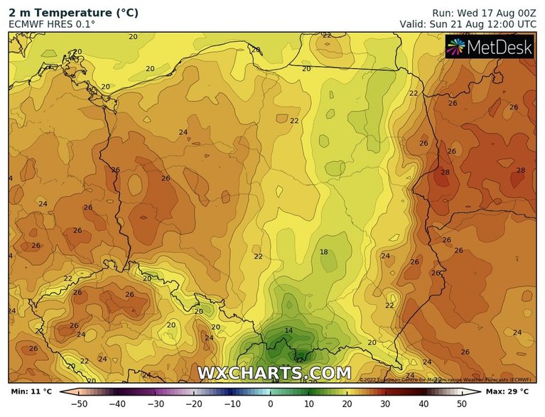 Pod deszczowymi chmurami temperatura spadnie poniżej 20 st. C