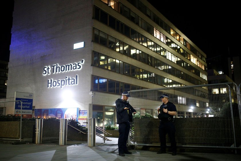 Police officers outside of the St Thomas' Hospital after British Prime Minister Boris Johnson was mo