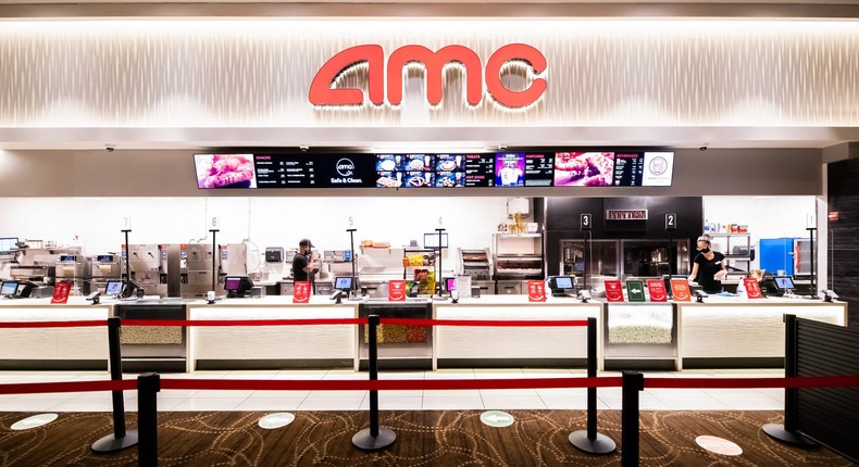 ocial distancing stickers are placed by the concession stand at the AMC Lincoln Square 13 movie theater on March 05, 2021 in New York City. AMC Theatres reopened its New York area locations today, with new safety precautions in place, for the first time since closing in March because of the coronavirus (COVID-19) pandemic.Noam Galai/WireImage/Getty Images