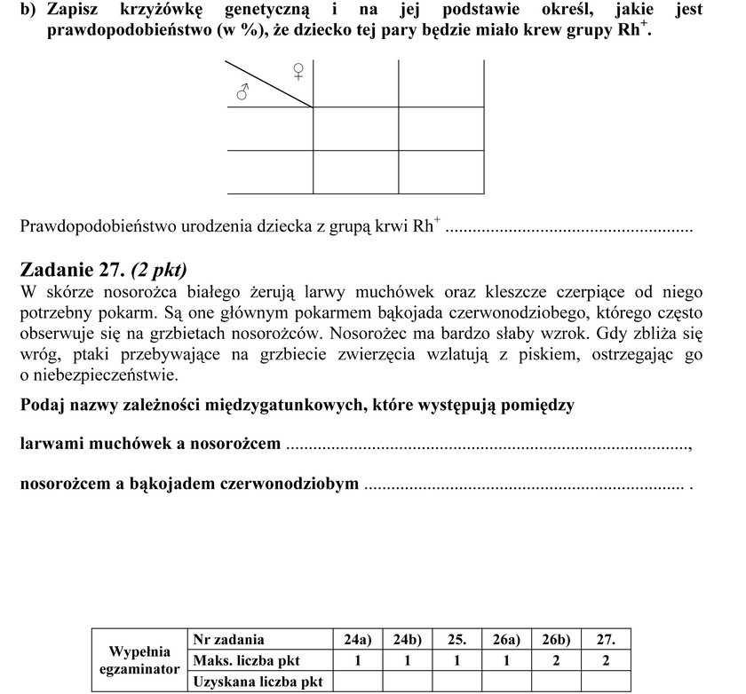 Arkusz egzaminacyjny z biologii z zadaniem 27