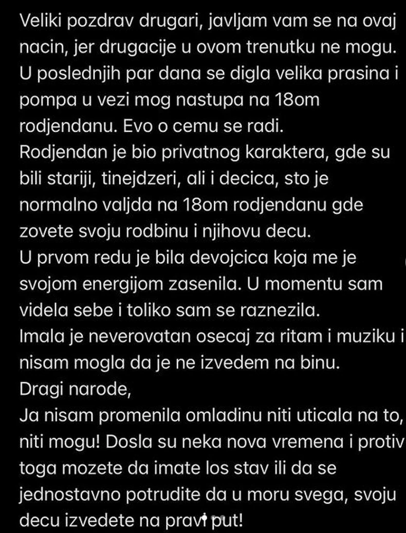 Teodorino obraćanje javnosti