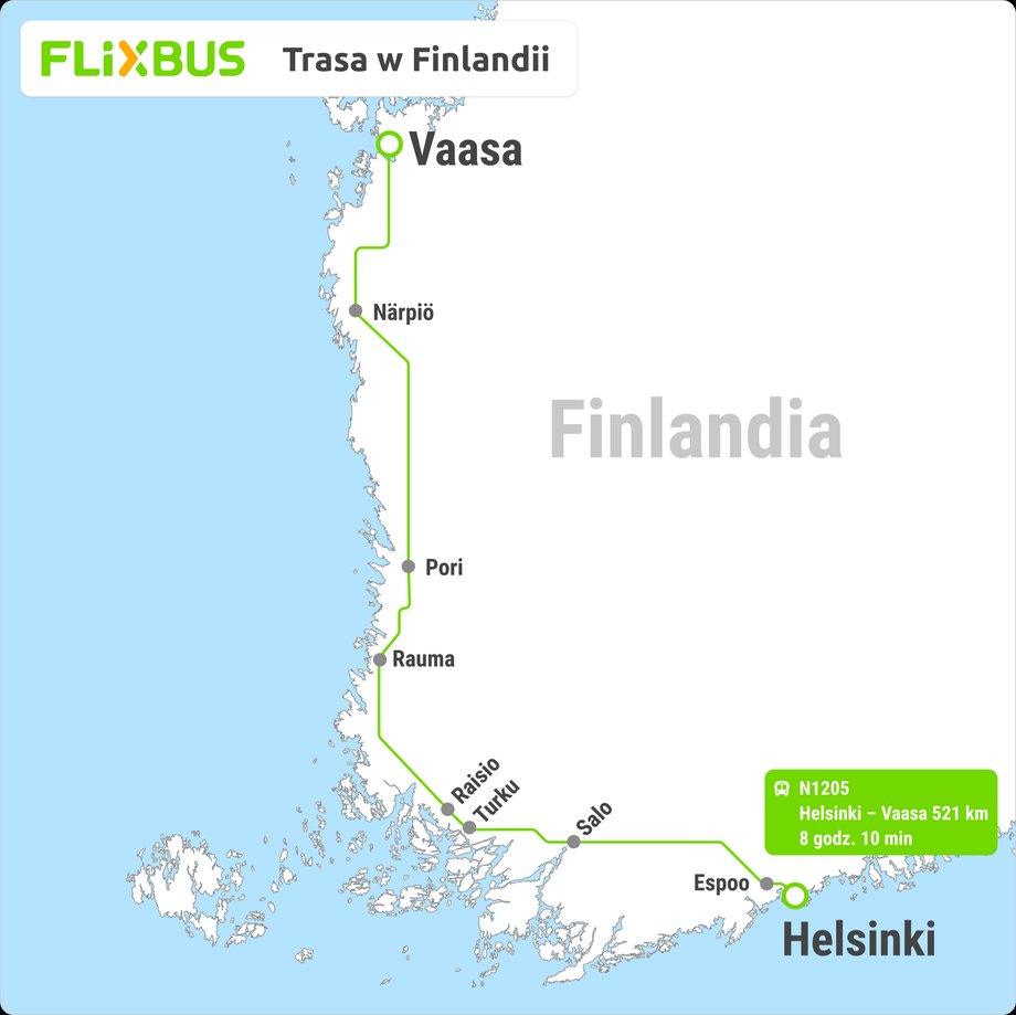 Trasa FlixBusa w Finlandii