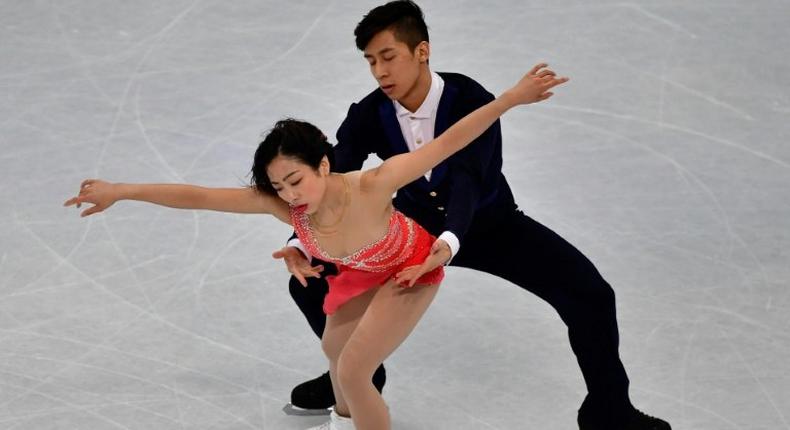 Gold medallists China's Sui Wenjing and Han Cong compete in the pairs free skating event at the ISU World Figure Skating Championships in Helsinki, Finland on March 30, 2017