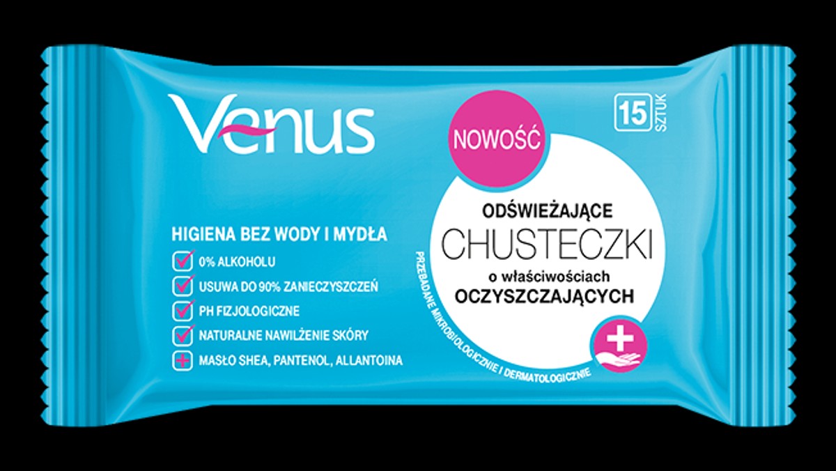 Komfortowa podróż pociągiem, autobusem czy samolotem nie zawsze jest możliwa. Brak wody i mydła w mikroskopijnej łazience skutecznie może zepsuć nastrój każdej kobiecie. Dlatego warto przygotować się na awaryjne sytuacje i zabrać ze sobą w podróż odświeżające chusteczki i żel antybakteryjny Venus.