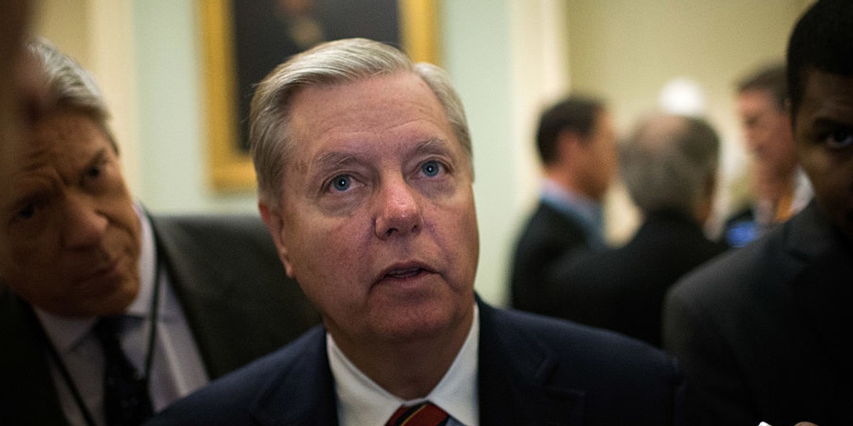 Lindsey Graham speaks to reporters in Congress.