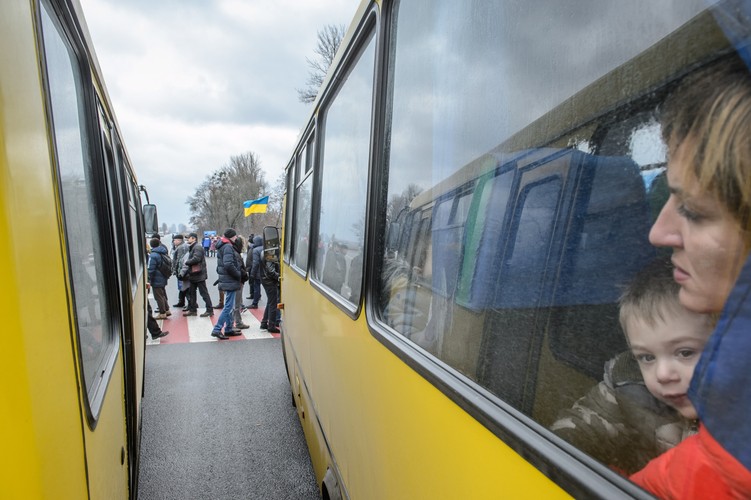 UKRAINA. Smereków. Protest górników i blokada drogi