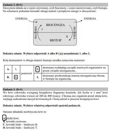 Egzamin gimnazjalny z części przyrodniczej - poprawne odpowiedzi