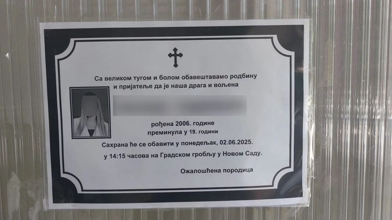 Čitulja za poginulu devojku