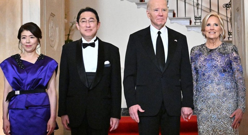 Jill Biden's Oscar de la Renta gown from the White House state dinner for Japan retails for nearly $16,000.MANDEL NGAN/AFP via Getty Images