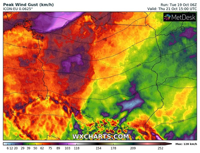 W czwartek bardzo mocno powieje. Porywy mogą sięgać 100 km na godz.