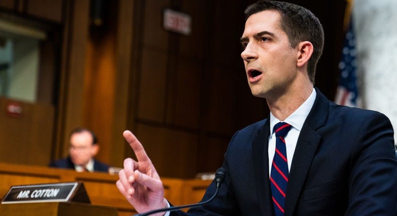 Senator Tom Cotton (R-AR) during questioning of Supreme Court nominee Judge Ketanji Brown Jackson on the second day of her confirmation hearing before the Senate Judiciary Committee on Capitol Hill on Tuesday, March 22, 2022 in Washington, DC.Demetrius Freeman/The Washington Post via Getty Images