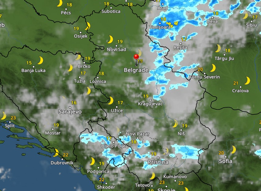Kretanje nevremena u 23 sata