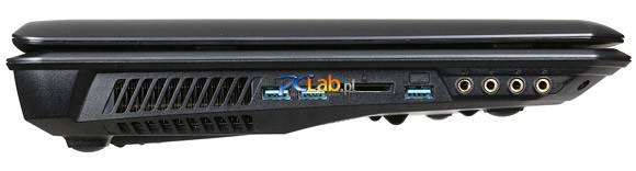 Lewa strona: dwa USB 3.0, czytnik kart pamięci, USB 3.0, gniazda audio 