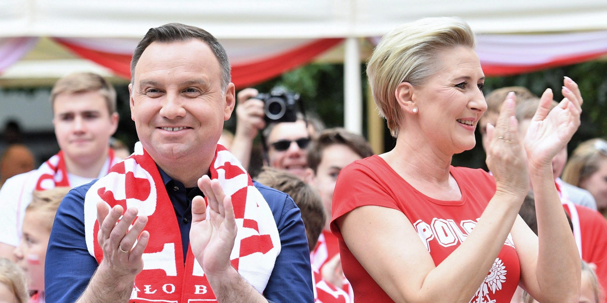 Prezydent Duda z żoną kibicowali Polsce