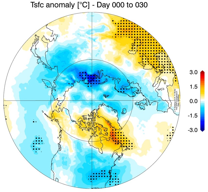 Temperaturne anomalije nakon zagrevanje stratosfere