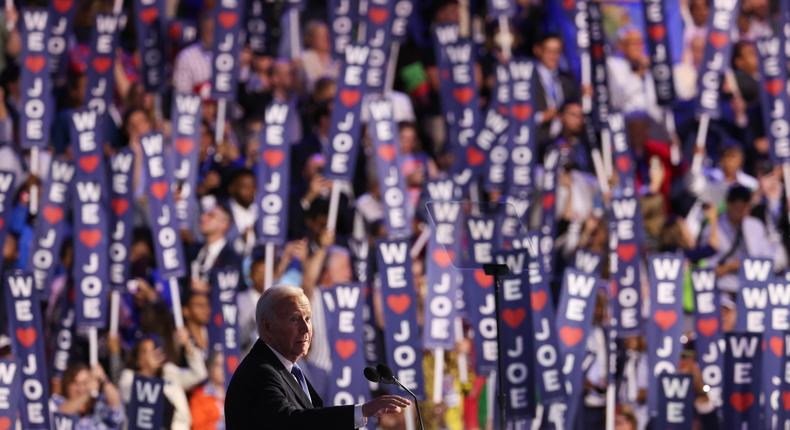 President Joe Biden touted his administration's accomplishments during his address at the Democratic National Convention and heaped praise on Vice President Kamala Harris.Win McNamee/Getty Images