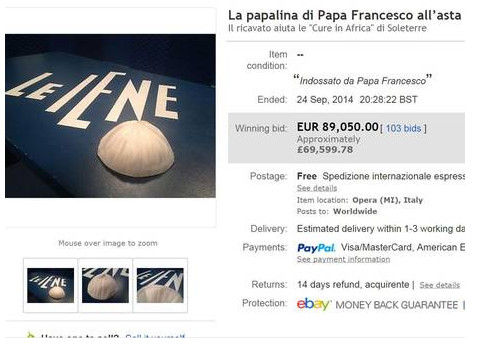 Piuska papieża wystawiona w serwisie eBay