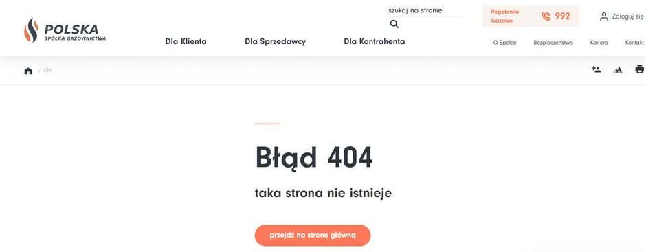 Screen ze strony Polskiej Spółki Gazownictwa
