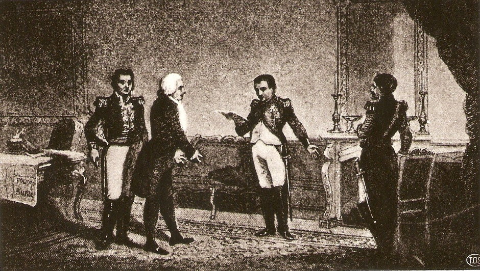Spotkanie Dąbrowskiego (pierwszy z lewej) i Wybickiego (drugi z lewej) z Napoleonem w Berlinie w 1806