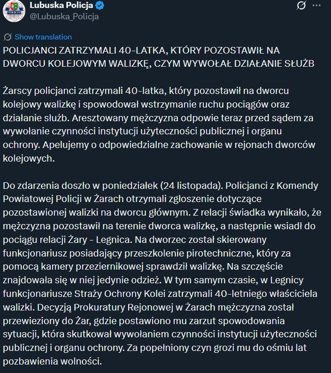 Komunikat policji lubuskiej