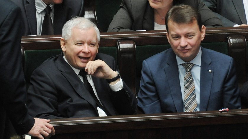 Jarosław Kaczyński i minister spraw wewnętrznych i administracji Mariusz Błaszczak