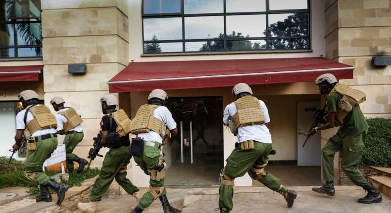 Security operatives at the Dusit complex (Twitter)