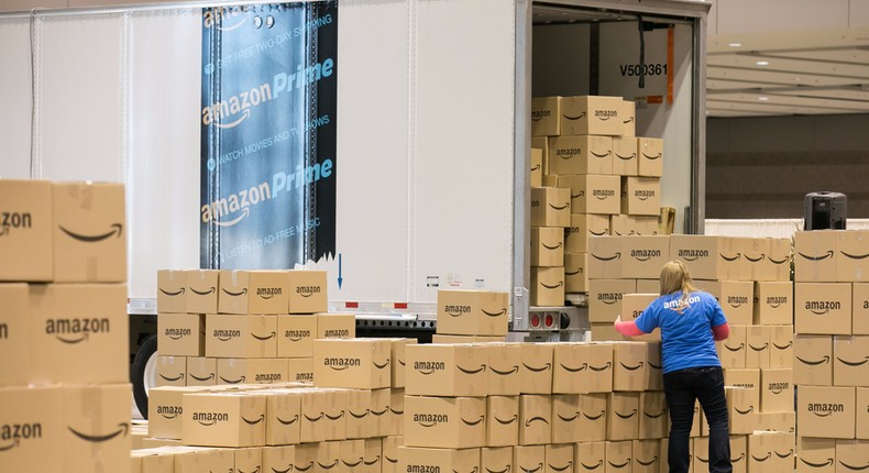 Amazon boxes stacked up.