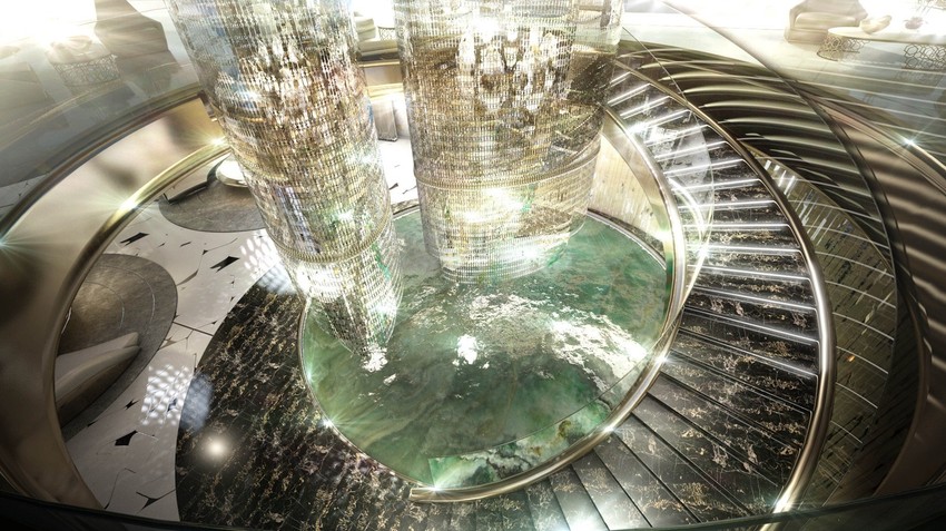 Kompjuterski prikaz unutrašnjosti megajahte otkriva da se neće štedeti na luskuzu   Izgradnja jahte je u toku, a “Italijan si grup” kaže da će njena cena biti dostupna na zahtev.