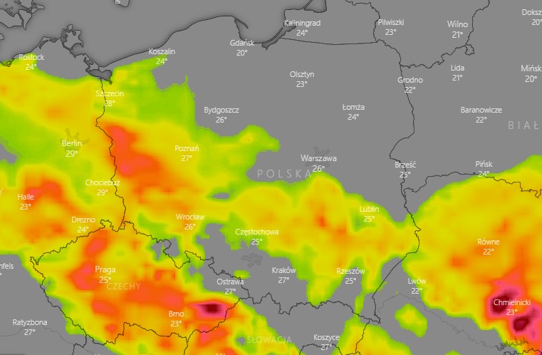 Po południu w sobotę przewiduje się burze na zachodzie i południu Polski