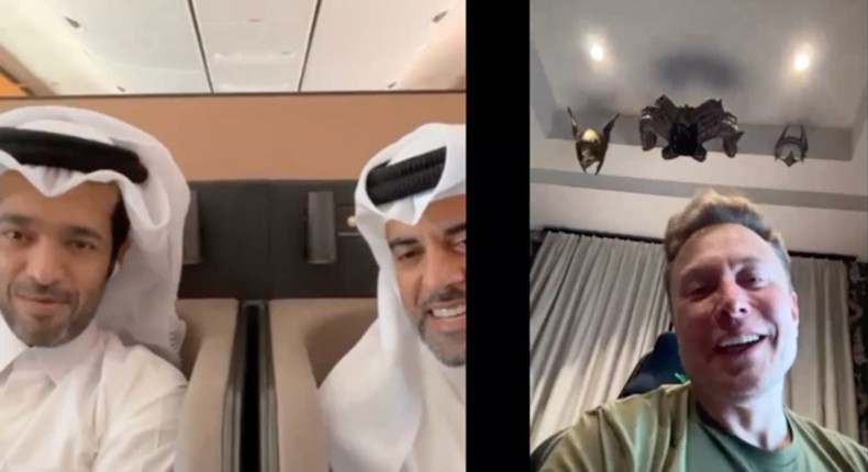 Elon Musk joined a video call with the Qatar Airways CEO using Starlink on a test flight.Courtesy of Qatar Airways