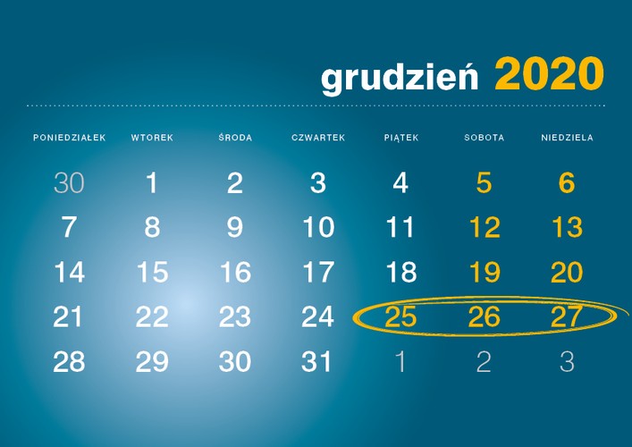 Święta Bożego Narodzenia w 2020 roku to piątek i sobota. Za drugi dzień świąt, który wypada w sobotę dostaniemy dodatkowy dzień urlopu.