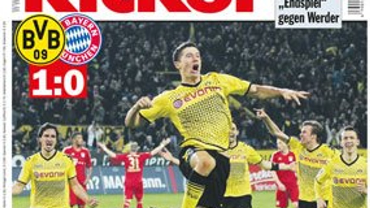 Robert Lewandowski po strzeleniu zwycięskiego gola w szlagierowym meczu Borussii Dortmund z Bayernem Monachium (1:0) znalazł się na okładce fachowego niemieckiego magazynu piłkarskiego - "Kicker".