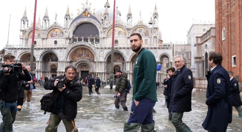 National goalkeeper Gianluigi Donnarumma was among an Italian Football Federation delegation to visit flooded St. Mark's Square in Venice