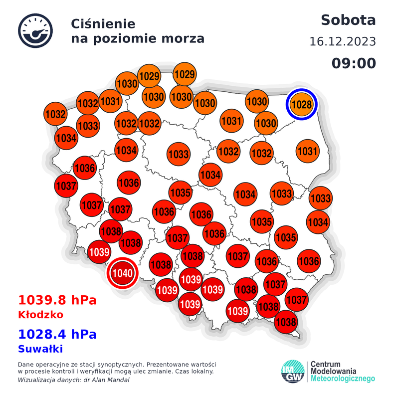 Sobota przynosi bardzo wysokie ciśnienie atmosferyczne