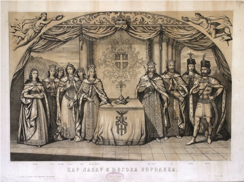 Car Lazar i njegova porodica, litografija Pavla Čortanovića, 1860, Istorijski muzej Srbije, Beograd