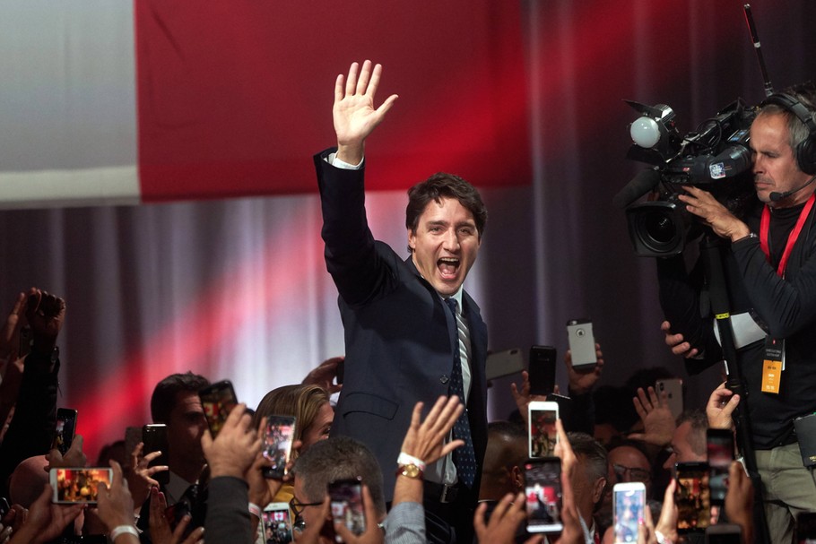 Justin Trudeau po ogłoszeniu wstępnych wyników wyborów