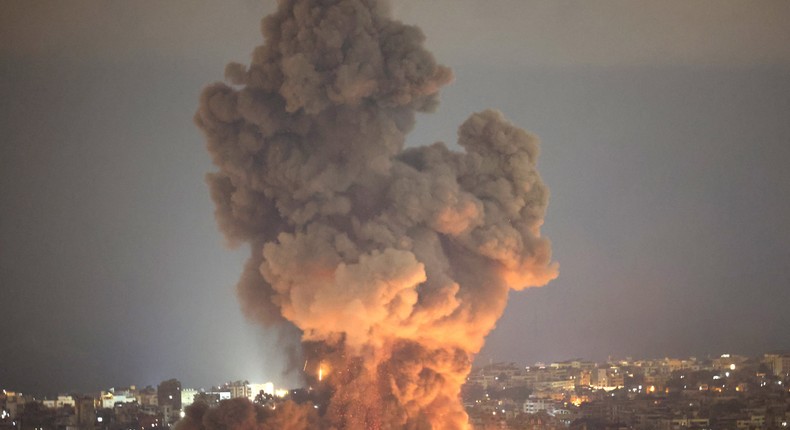 Explosions as Israeli forces shelled buildings in Beirut on October 6, 2024.Ugur Yildirim/ dia images via Getty Images