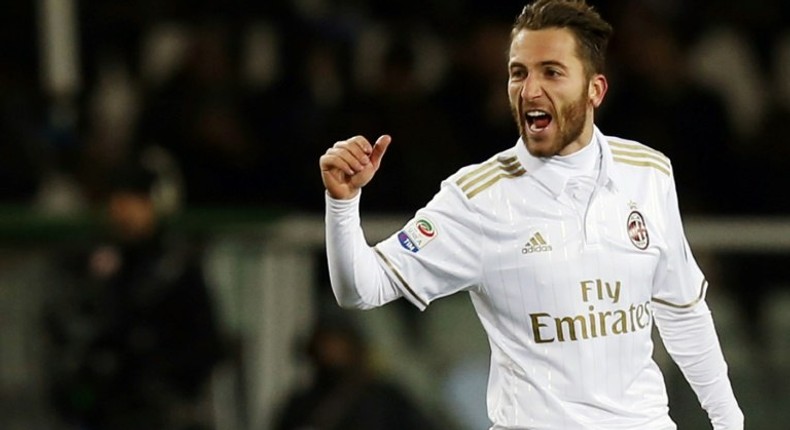 AC Milan's midfielder Andrea Bertolacci celebrates after scoring on January 16, 2017