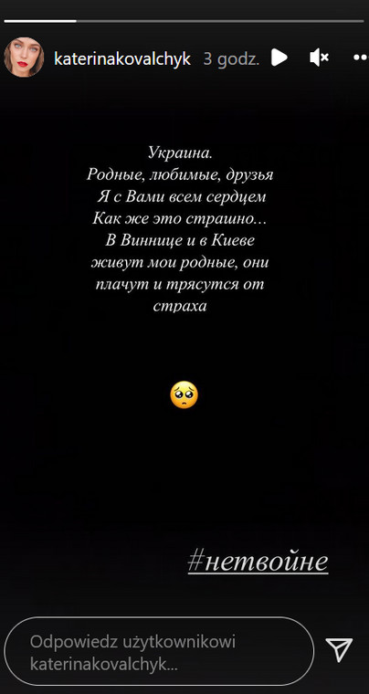 Relacja Kateriny Kovalchyk na Instagramie