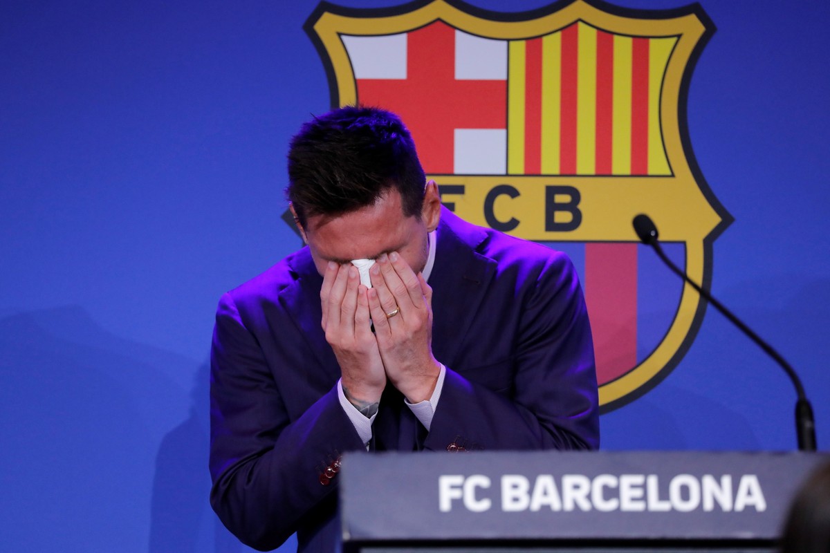 Leo Messi podczas pożegnalnej konferencji prasowej