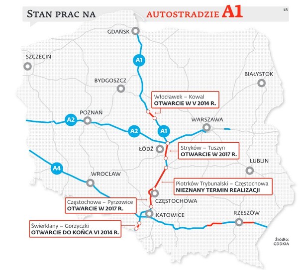 Stan prac na autostradzie A1