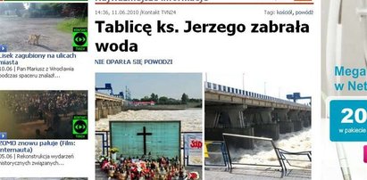 Tablica ks. Jerzego zabrana przez powódź