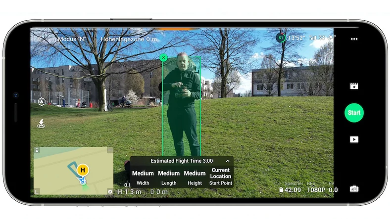 DJI umożliwia oznaczanie ruchomych obiektów w aplikacji mobilnej. Dzięki temu dron i kamera przez cały czas mają go w zasięgu obiektywu.