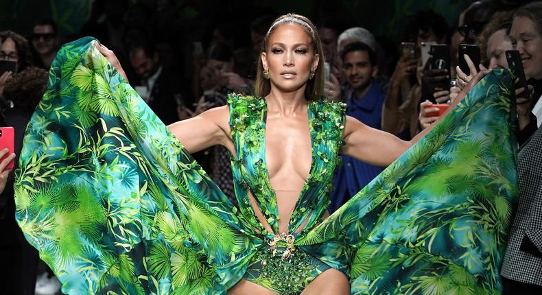 Jennifer Lopez in a green Versace dress