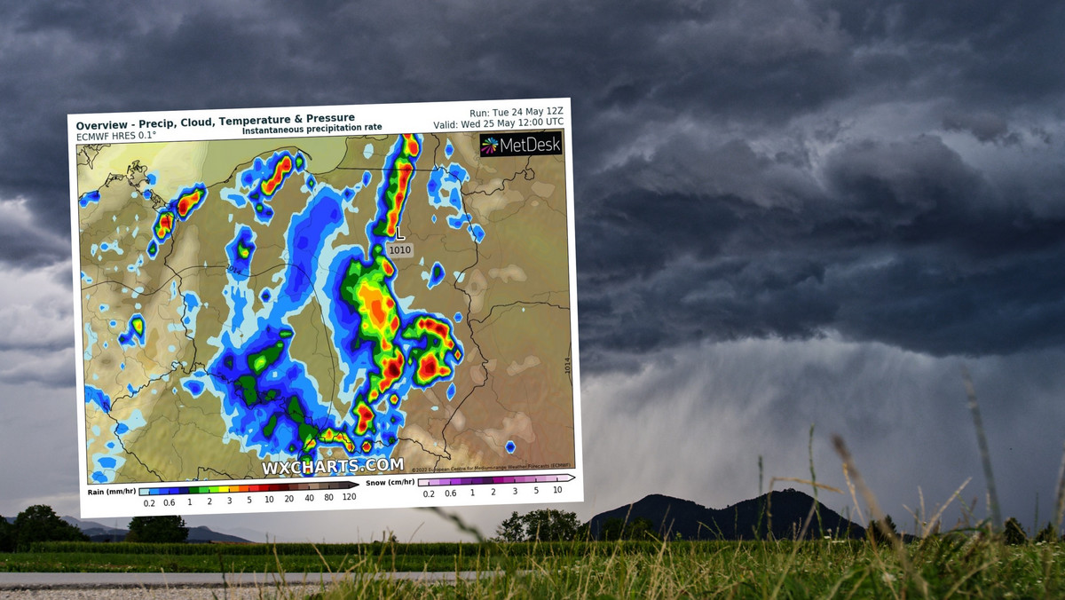 Pogoda na środę, 25 maja. Nadchodzi ściana deszczu. Są alerty IMGW [RADAR OPADÓW]