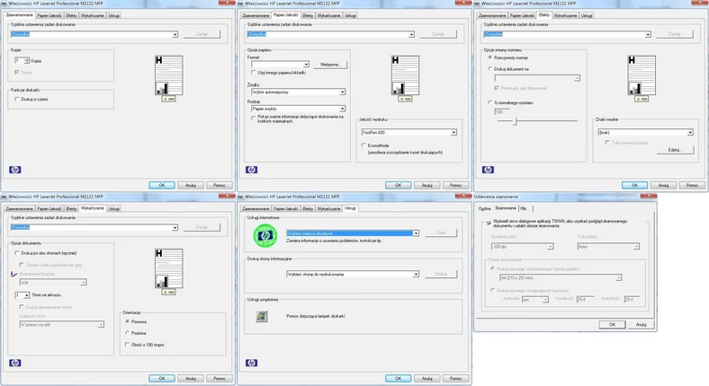 Sterownik HP ma wprawdzie więcej zakładek niż dwa poprzednie, ale opcji drukowania jest mniej