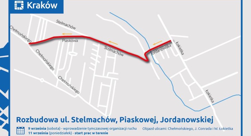 Od 11 września trwa rozbudowa ulic Stelmachów, Piaskowej i Jordanowskiej w Krakowie